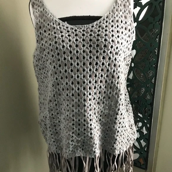 Ya Los Angeles Knit vest w velvety fringes size L - Picture 2 of 6